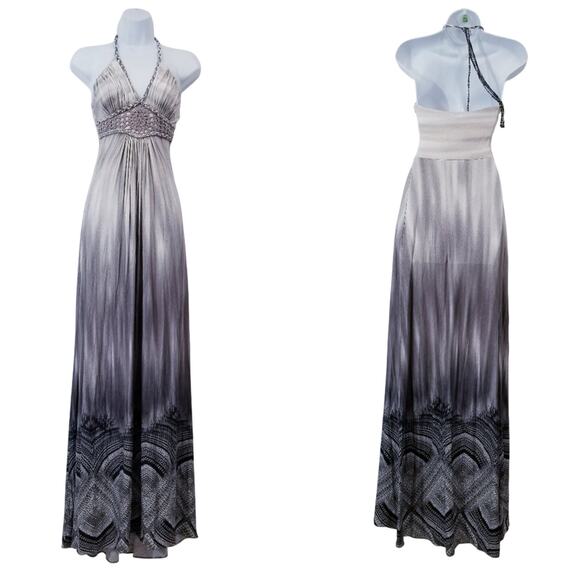 Sky Gray Braided Detail Empire Waist Halter Maxi Dress - Picture 1 of 13